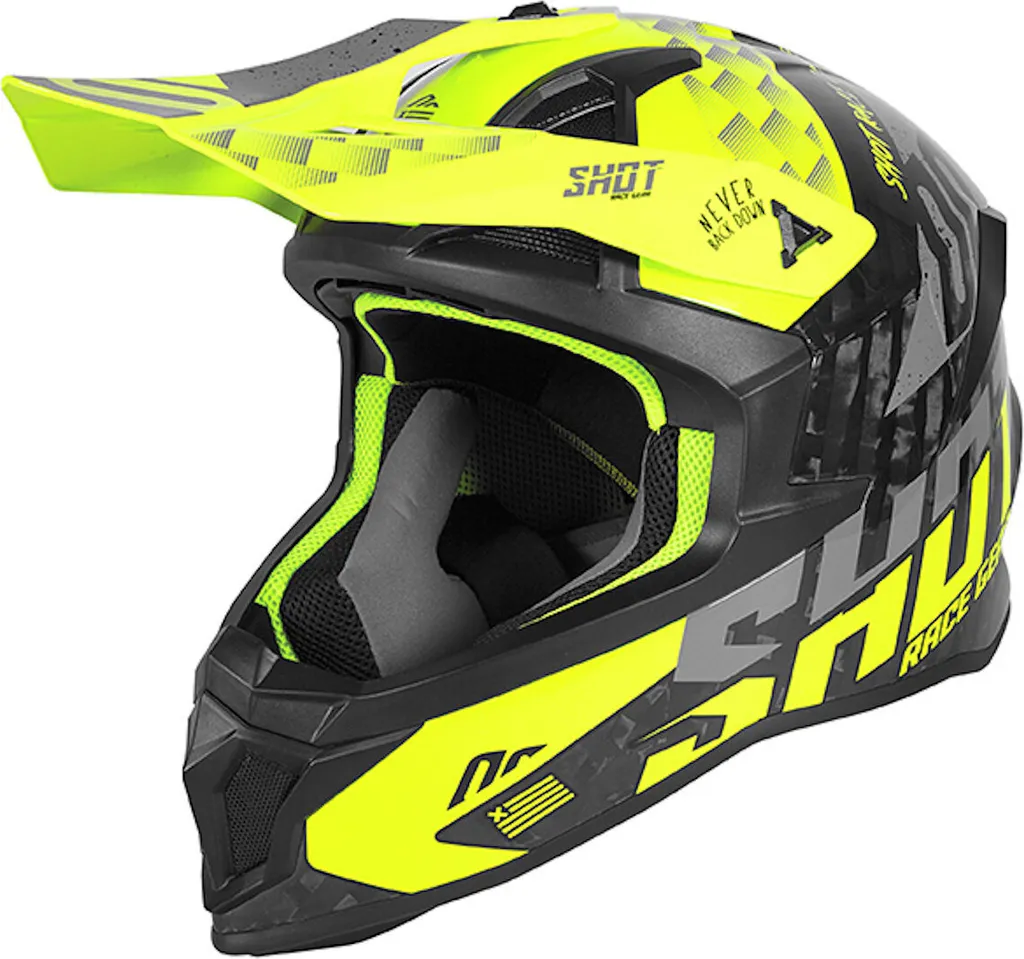 Casque Motocross Shot Lite Carbon Rush Jaune Néon XS - Protection Ultra