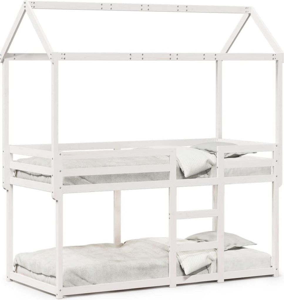 Möbel Etagenbett mit Dach Weiß 90x200 cm Massivholz Kiefer - Klassische Betten 3282120