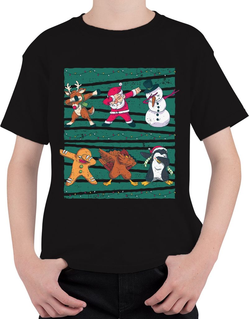 Dabbing Rentier Santa Schneemann - Weihnachten Weihnachtsgeschenk Christmas Uni Kinder T-Shirt, Schwarz, 116