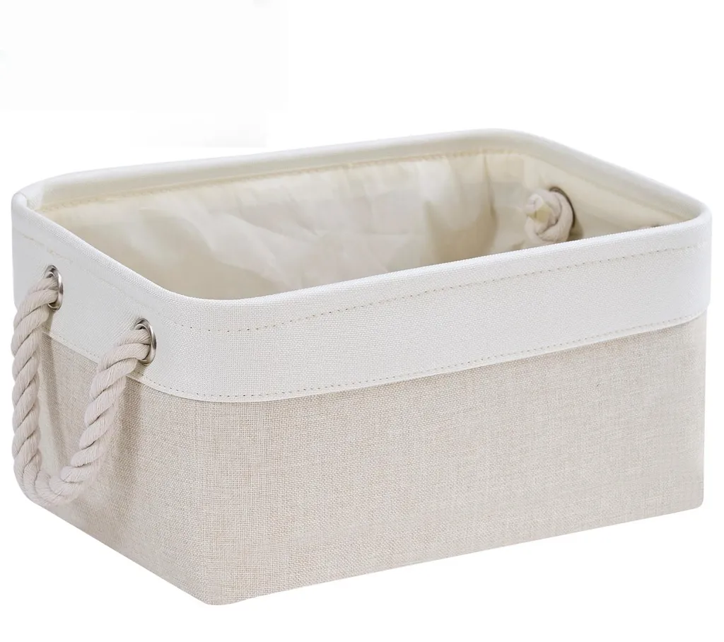 Boîte de rangement en tissu beige taille S - Petit panier de rangement