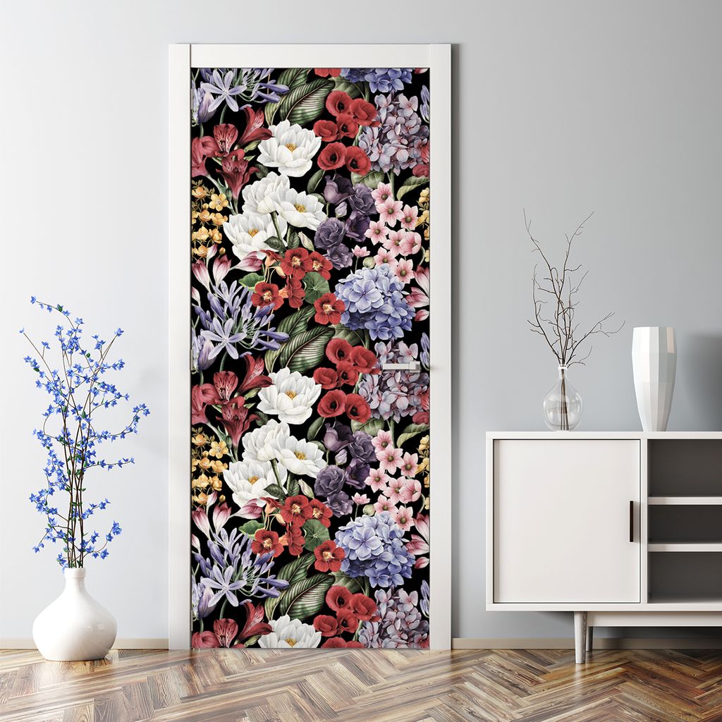 Dekorative Aufkleber selbstklebend Türaufkleber Türposter Hibiskus und Fensterblätter 70 x 200 cm