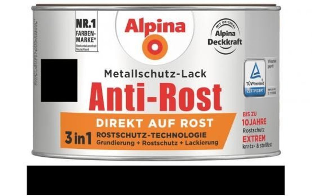 Alpina Metallschutz-Lack Anti-Rost 300 ml schwarz glänzend Produktbild 5