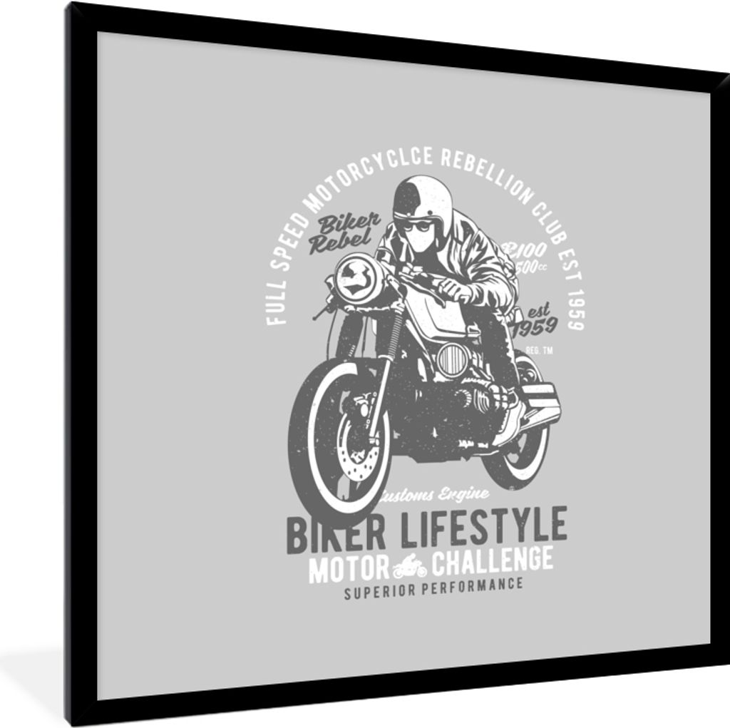 MuchoWow MuchoWow Gerahmtes Poster Mancave - Motorrad - Oldtimer 40x40 cm - Poster mit zchwarzem Bilderrahmen - Mit Rahmen - Wanddekoration Sch...