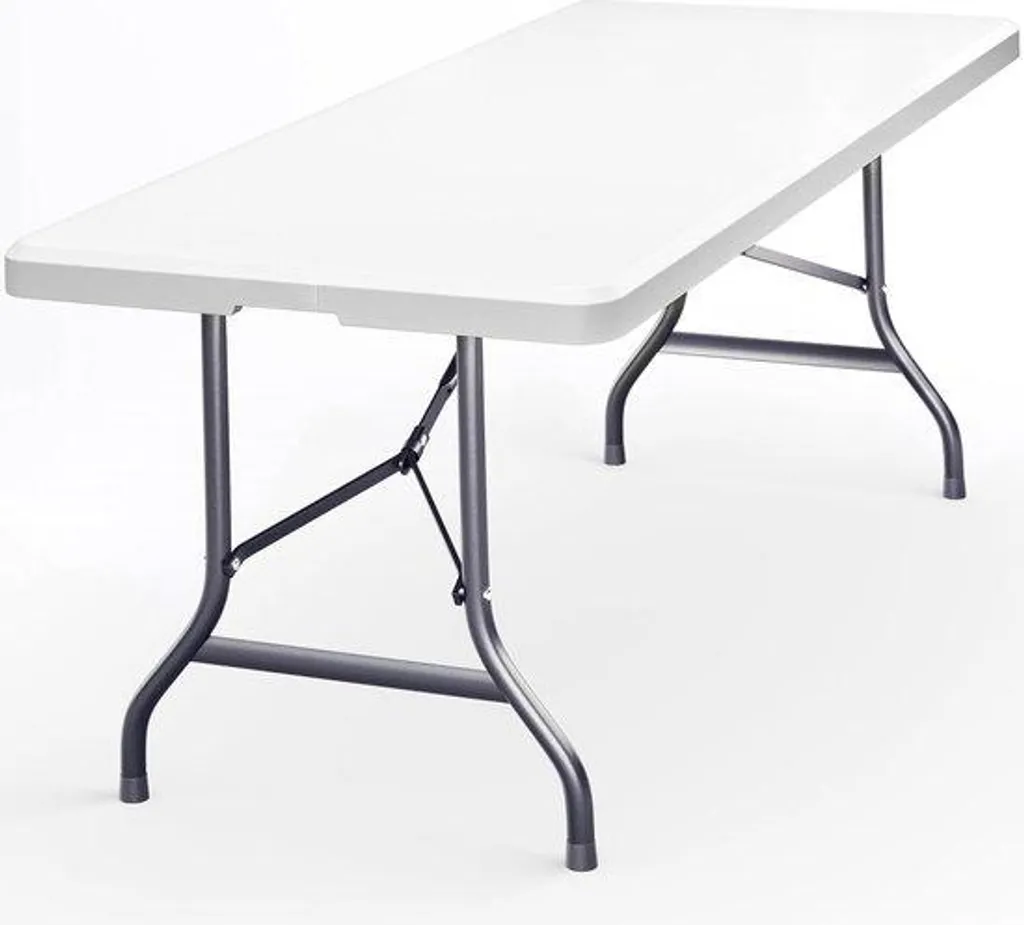 Table de jardin pliante 183 x 76 cm en résine robuste et acier gris