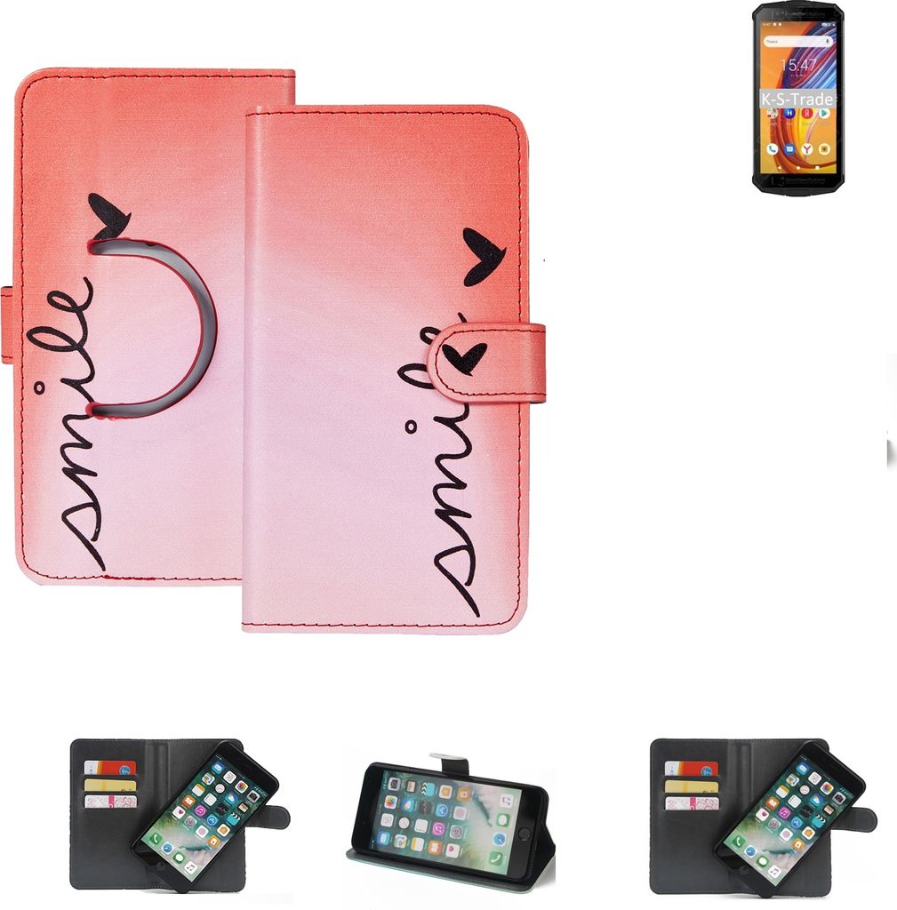 K-S-Trade Schutzhülle Handyhülle kompatibel mit Haier Titan T1 Hülle cover bookstyle Etui ''smile'' rot Standfunktion Kameraschutz (1Stk)