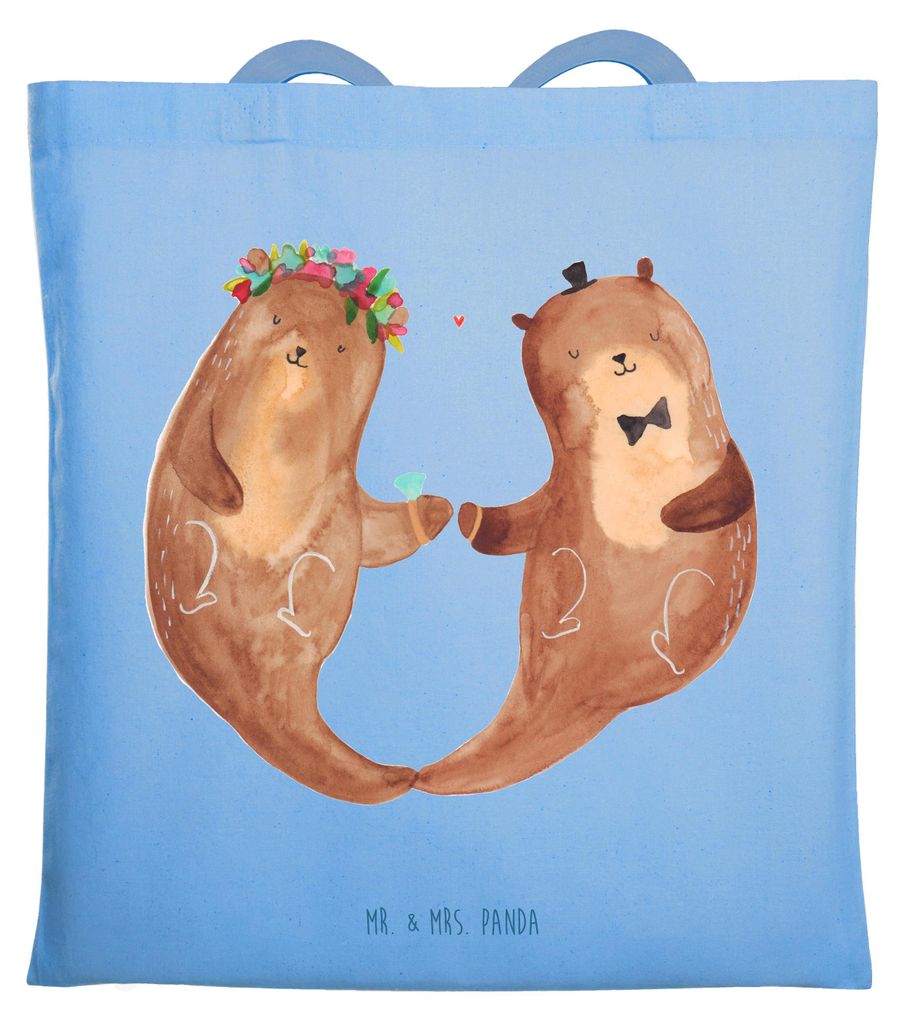 Mr. & Mrs. Panda Schultasche Hochzeit Otter - Sky Blue - Geschenk, Zur, Tote Bag, Hochzeitsgeschenk, Jutebeutel, Hochzeitstag, Hochzeitskarte, Eink...