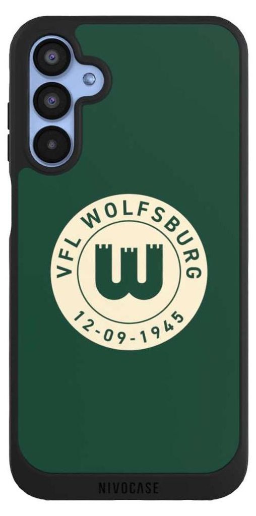 NIVOCASE Handyhülle für Samsung Galaxy A15 5G Hülle NIVOpure Case Schwarz Offizielles Lizenzprodukt VfL Wolfsburg 80 Jahre
