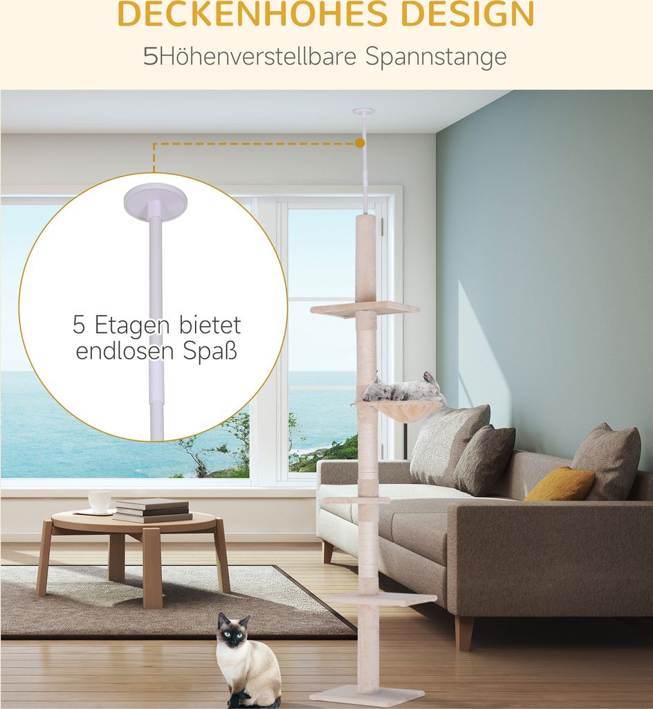 PawHut Kratzbaum Deckenhoch höhenverstellbar, stabiler Produktbild 5