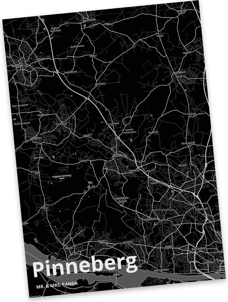 Mr. & Mrs. Panda Postkarte Pinneberg - Geschenk, Stadt Dorf Karte Landkarte Map Stadtplan, Postkarten, Ansichtskarte, Ansichtskarten, Grußkarte, F...