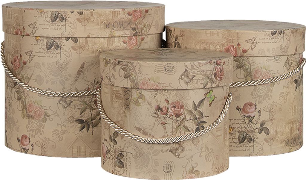 Clayre & Eef Hutschachtel 3er Set Ø 23x20 cm Beige Rosa Produktbild 
