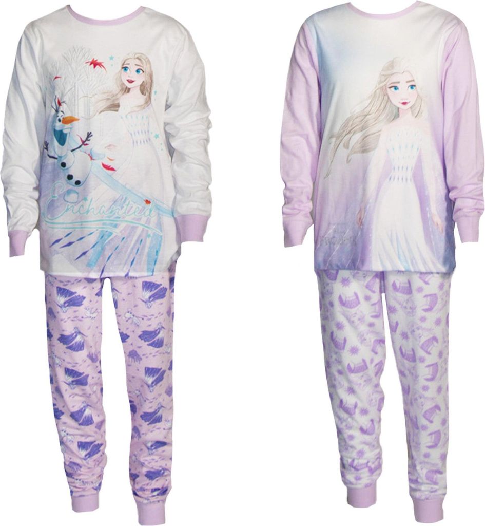 Disney - Schlafanzug mit langer Hose für Mädchen (2er-Pack) TC652 (146-152) (Weiß/Violett)