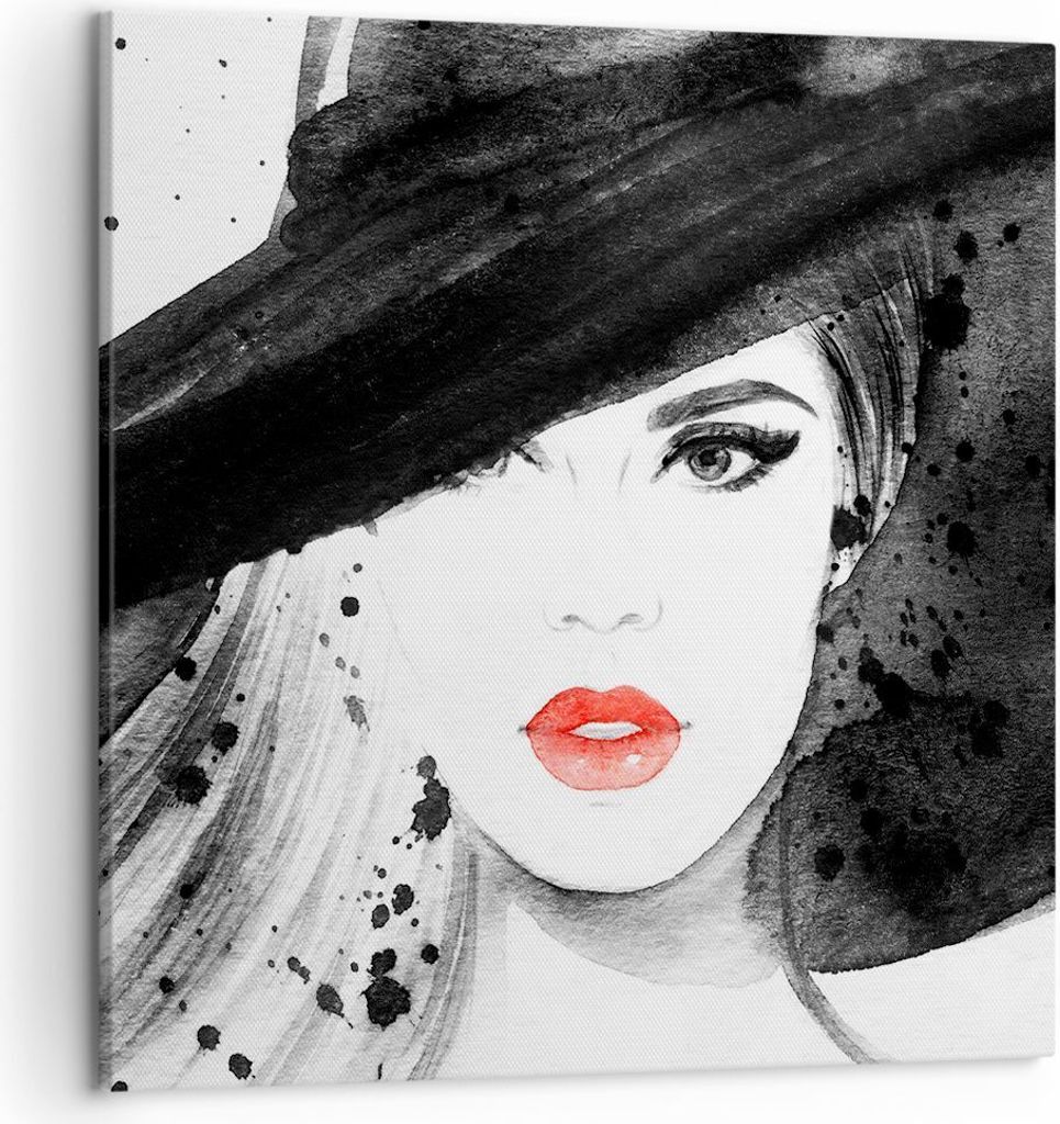 Bild auf Leinwand - Leinwandbild - Frau Gesicht Lippen - 50x50cm - Wand Bild - Wanddeko - Wandbilder - Leinwanddruck - Bilder - Kunstdruck - Wandde...