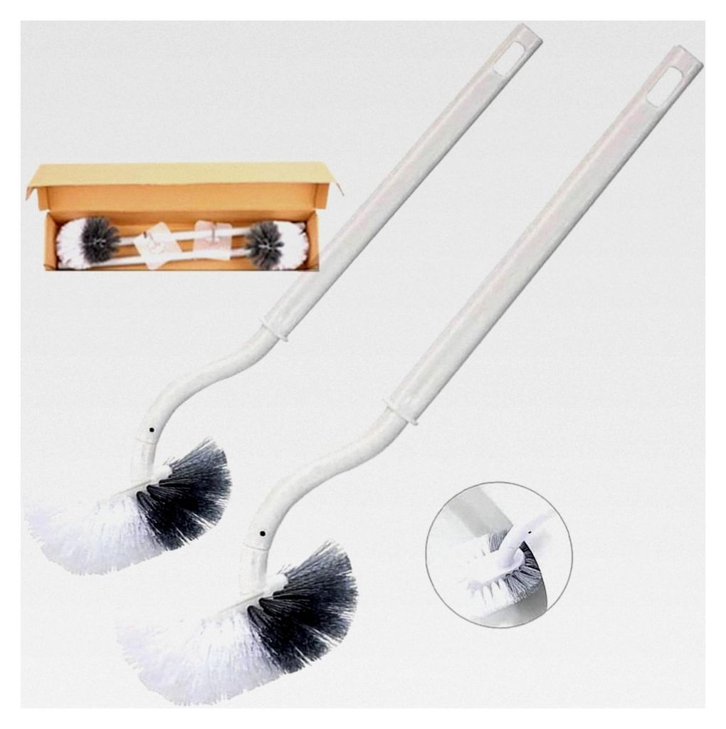 2er Set Toilettenbürsten mit Randreiniger, gebogene Klobürste, langer Griff, Kunststoff-Toilettenbürstenset mit starken Borsten für gründliche...