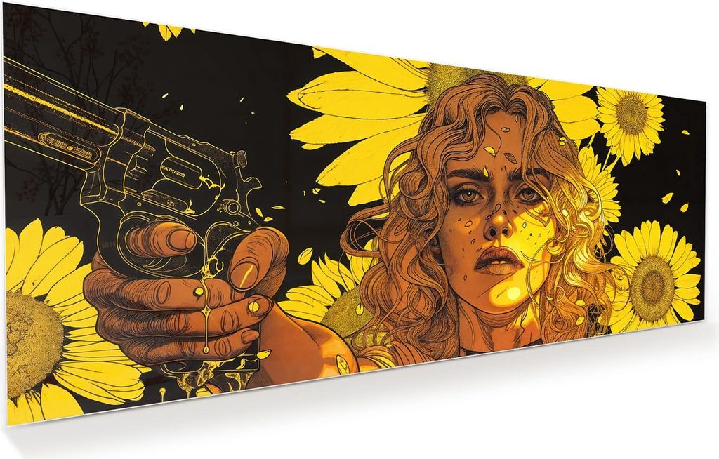 Glasbild 150x60cm in XXL für Wohnzimmer, Schlafzimmer Motiv Sonnenblumenmädchen