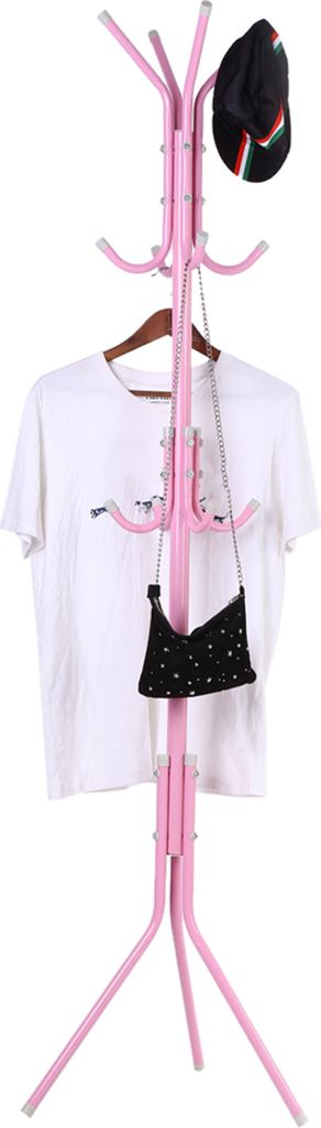 Multi Hook Metal Coat Hat Rack Tree Stand Clothes Bag Hanger Organizer for Home Bedroom (Pink)