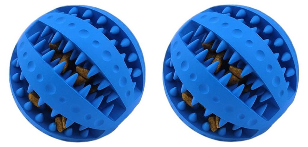 INF Kauspielzeug 2er-Set Gummiball 7cm mit Leckerli-Spender für Hunde Blau