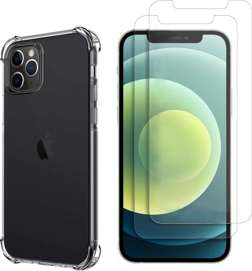 Stoßfeste Hülle für iPhone 12 PRO mit 2 Displayschutzfolien aus gehärtetem Glas Phonillico