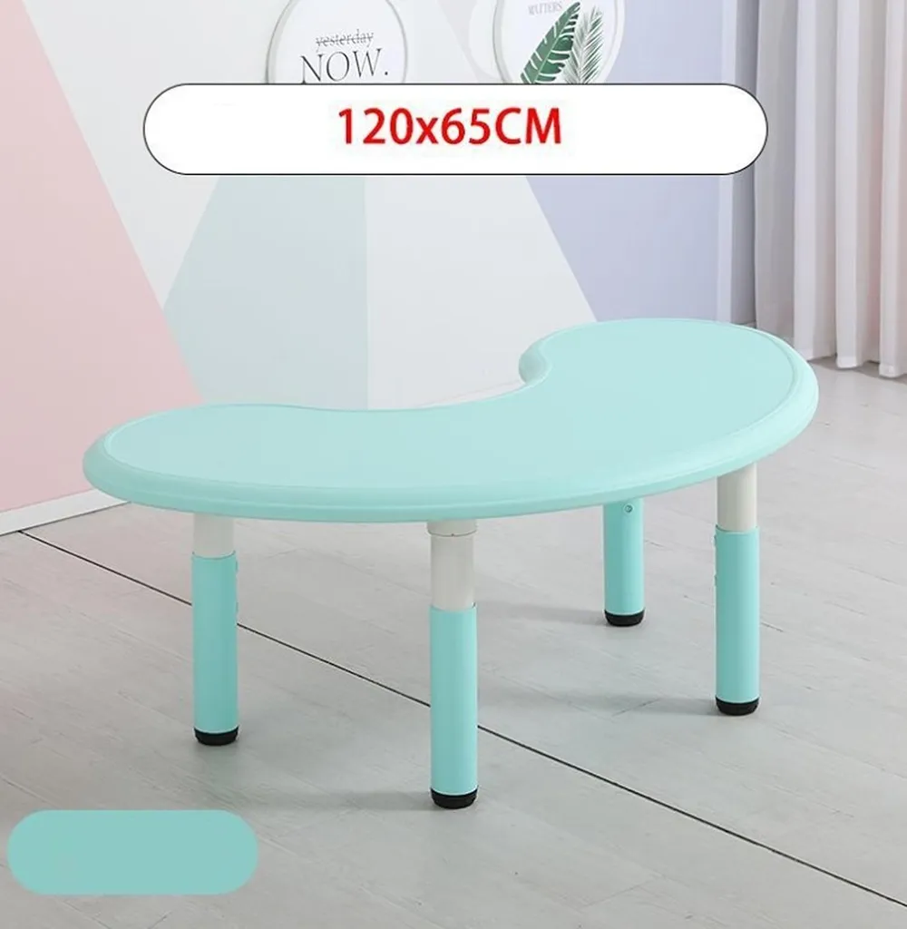 Scrivania per bambini regolabile in altezza (43-51 cm), scrivania per bambini 120 x 65 cm in plastica verde chiaro - tavolo a mezzaluna, tavolo a luna multifunzionale adatto a bambini e bambine di età compresa tra 2 e 10 anni - 3