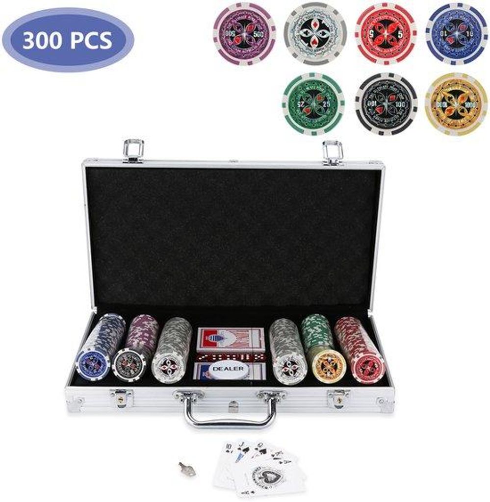 Silber Poker-Set mit 300 Chips in Schatzkiste
