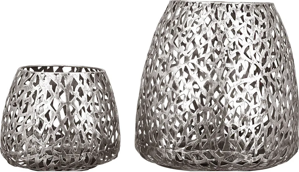 Lot de 2 Lanternes Gilde Purley Métal Argenté ajouré H20 D20 cm - 54957