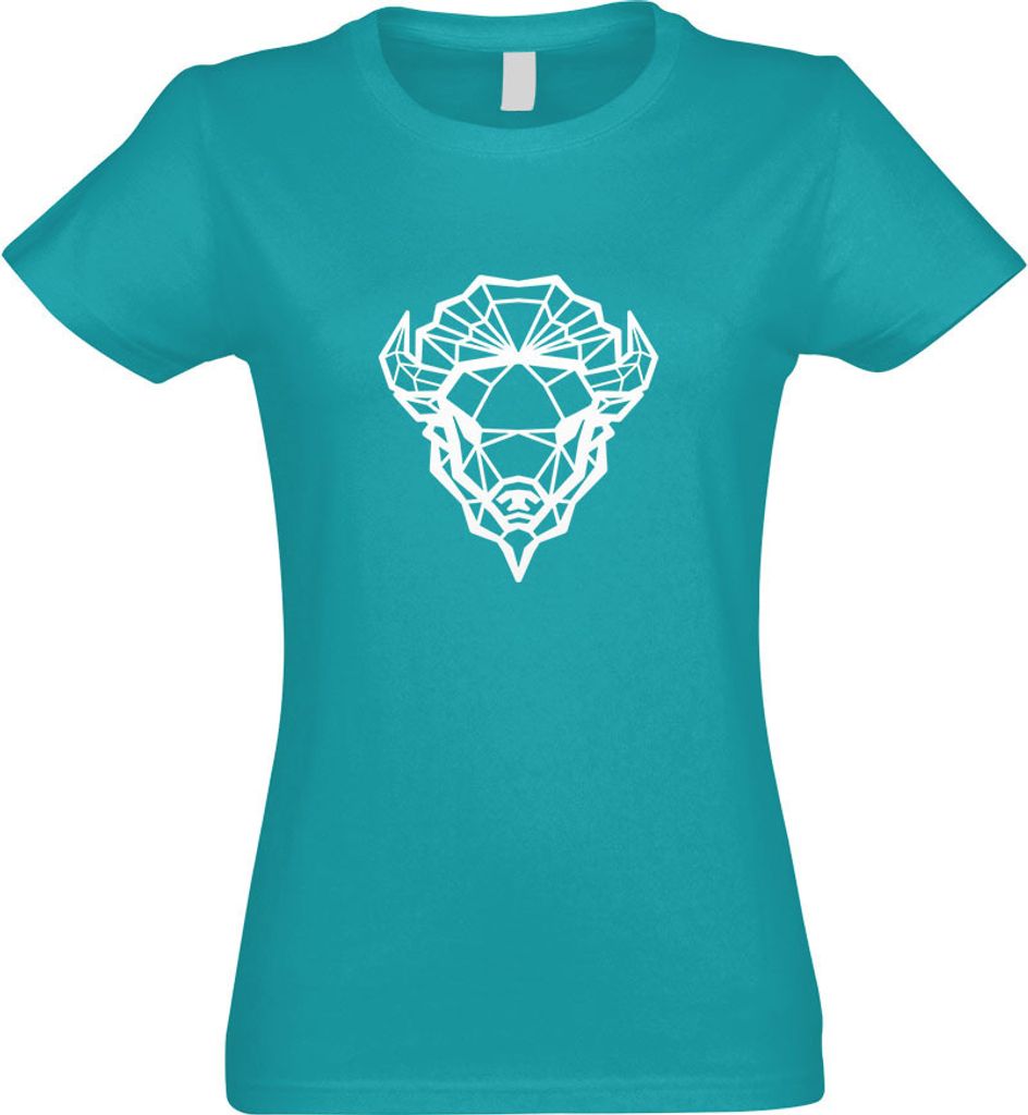 Kiwistar - T-Shirt tailliert - Damen - türkis - Bison Büffel Polygon - mit Motiv Bedruckt - Funshirt Design - Sport - Freizeit - Damen - M