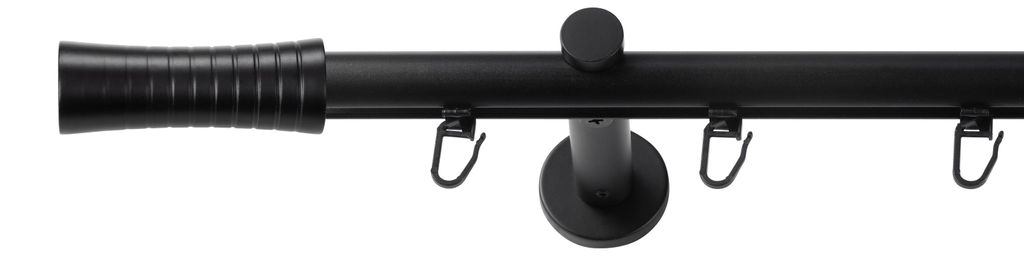 SN Deco Gardinenstange Innenlauf Nancy, 19 mm, 1-läufig, Stahl, Komplett-Set mit Ringen, Profilträger, 180 cm, schwarz