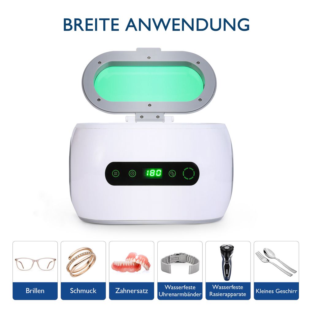 Kleine Reinigungsgeräte,Grün CETLFM Neue Ultraschallreinigungsmaschine Brille Uhrenreinigungsmaschine Schmuck Aus Edelstahl 