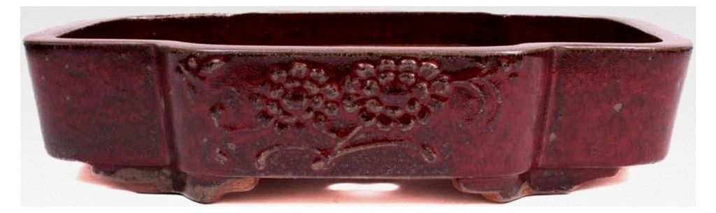 Bonsai-Schale eckig 41,5 x 34,5 x 9 cm mit Relief in Bordeaux frostfest