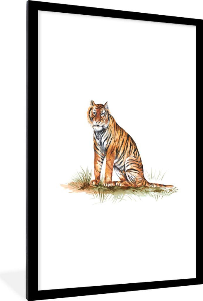 MuchoWow® MuchoWow® Gerahmtes Poster Tiger - Weiß - Gras Produktbild 