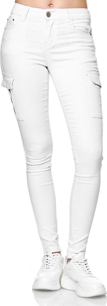 Elara Damen Cargo Jeans Slim Fit Seiten Taschen YA572 White-38 (M)
