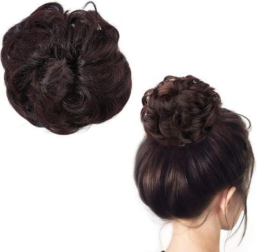 Chignon élastique en cheveux synthétiques ondulés effet volume naturel