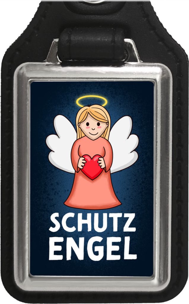Schutzengel Schlüsselanhänger mit Kunstleder-Anhänger in farbig