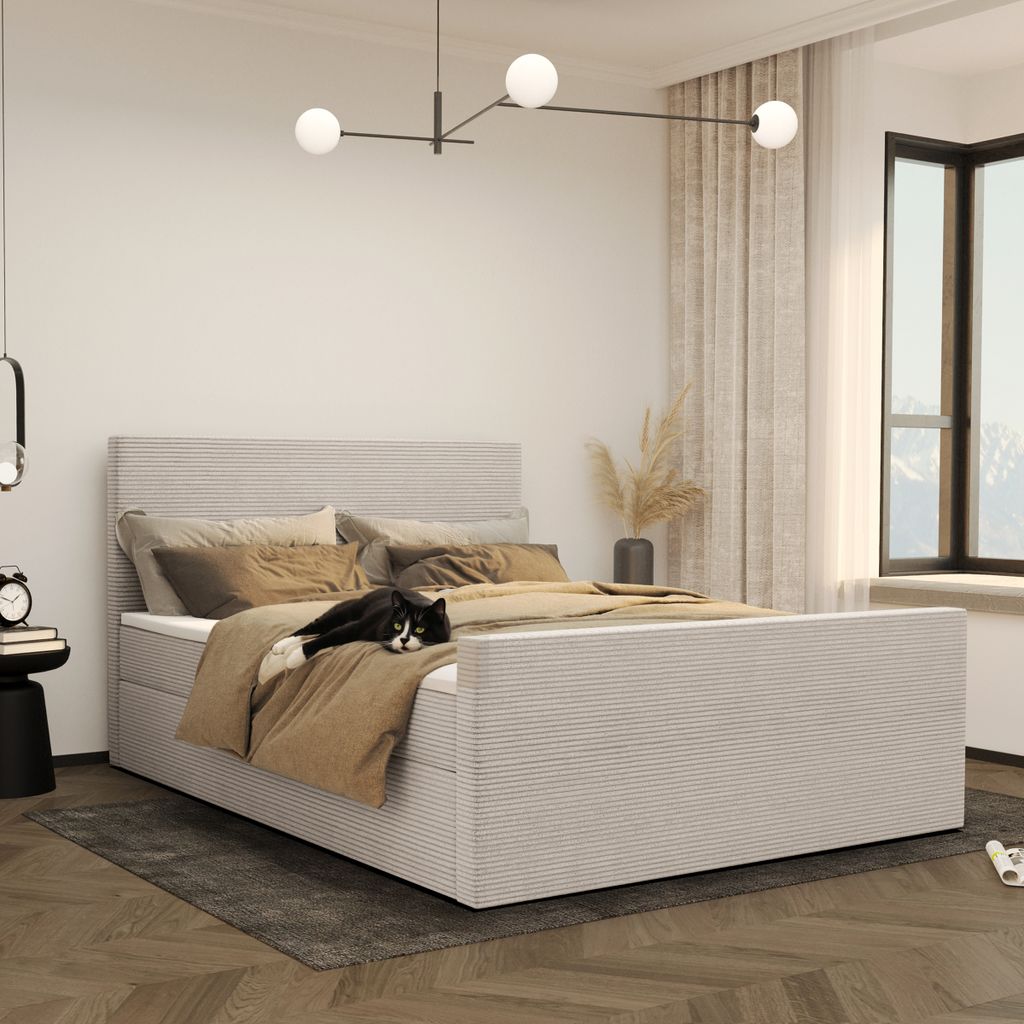 Kaiser Möbel Boxspringbett mit bettkasten und topper 120x200 cm VIESTA stoff Poso Beige H3