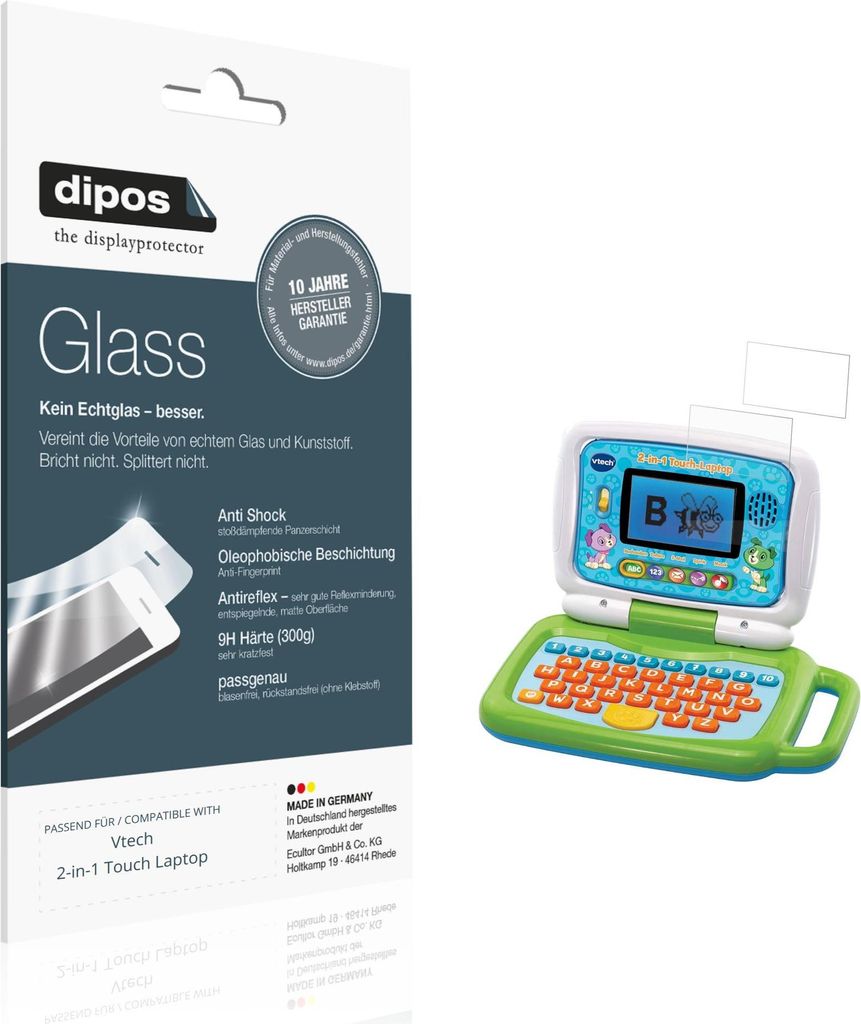 2x Schutzfolie für Vtech 2-in-1 Touch Laptop matt - Anti-Shock 9H Folie dipos Glass Kunststoffglas