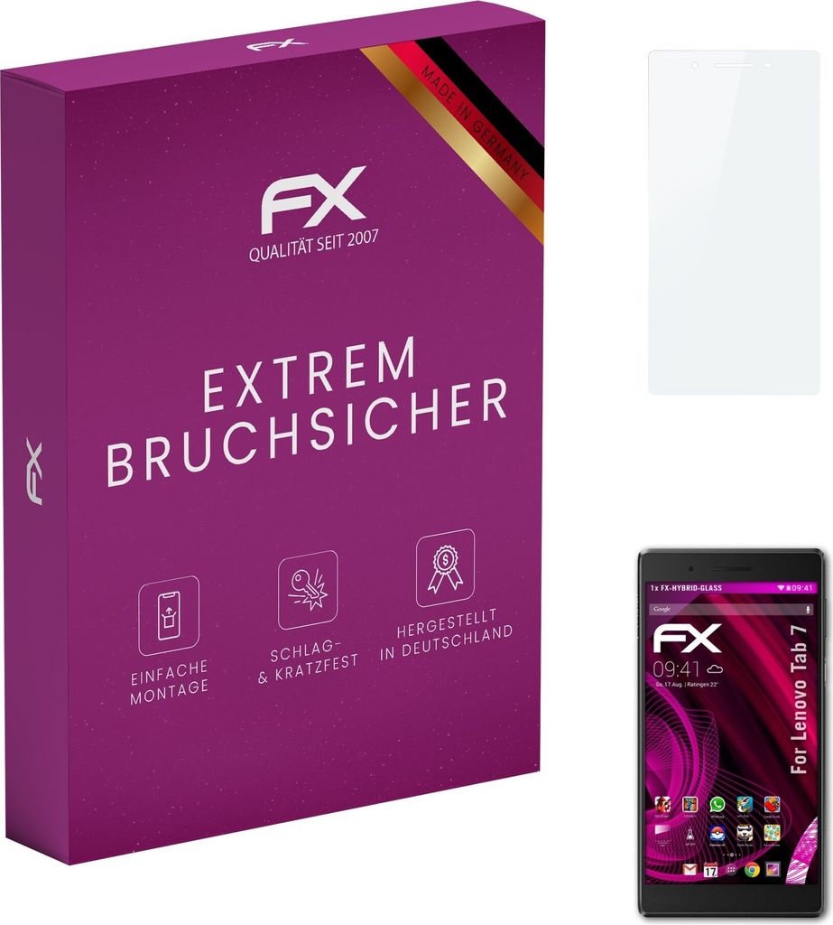 atFoliX FX-Hybrid-Glass Displayfolie kompatibel mit Lenovo Tab 7 Glasfolie