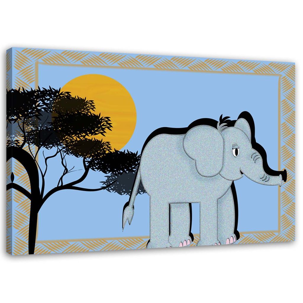 Leinwandbild afrikanischer elefant 60x40 cm Feeby blau wandbild bereit zum aufhängen