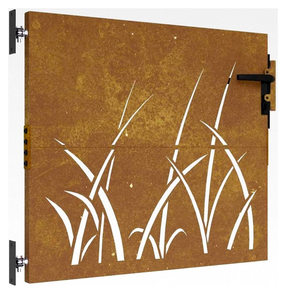 Gartentor mit Gras-Design, abschließbares Hoftor für Garten und Terrasse, 85x75 cm aus Cortenstahl
