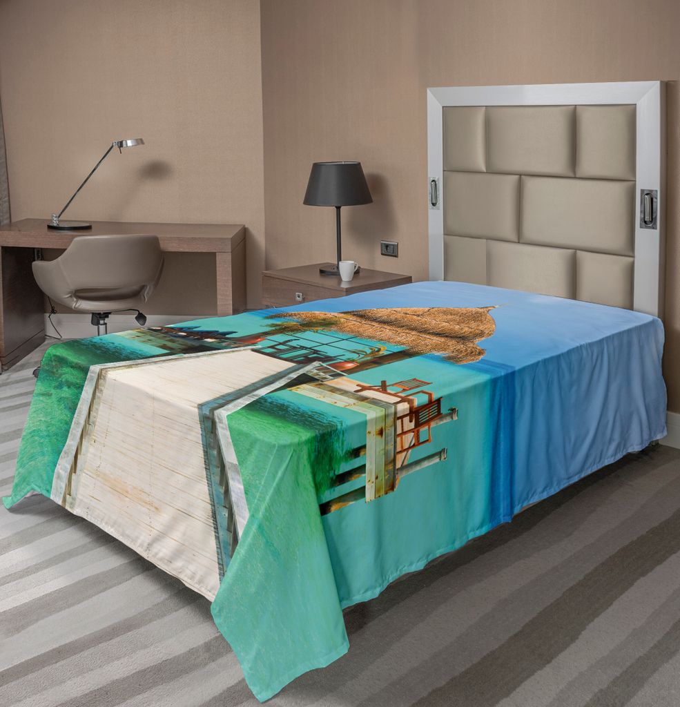 ABAKUHAUS Sommer Bettlaken, Beach Design Palmen Malediven Holz Exotische Pier Entspannung Urlaub in tropischen, weiches bequemes oberes Bettlaken f...
