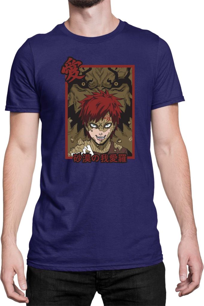 Herren T-Shirt Japan Anime Manga Naruto Gaara Shukaku, Man L / Dunkelblau