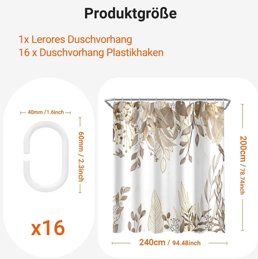 Rideau de Douche Polyester Gris 240x200 cm Feuilles d'Automne Design