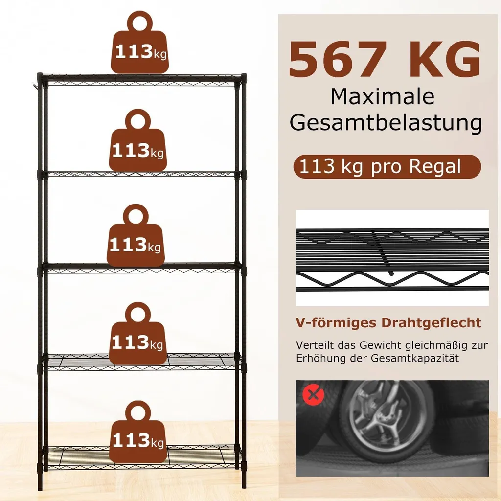 Étagère de rangement métallique à 5 niveaux réglable et très résistante - 5