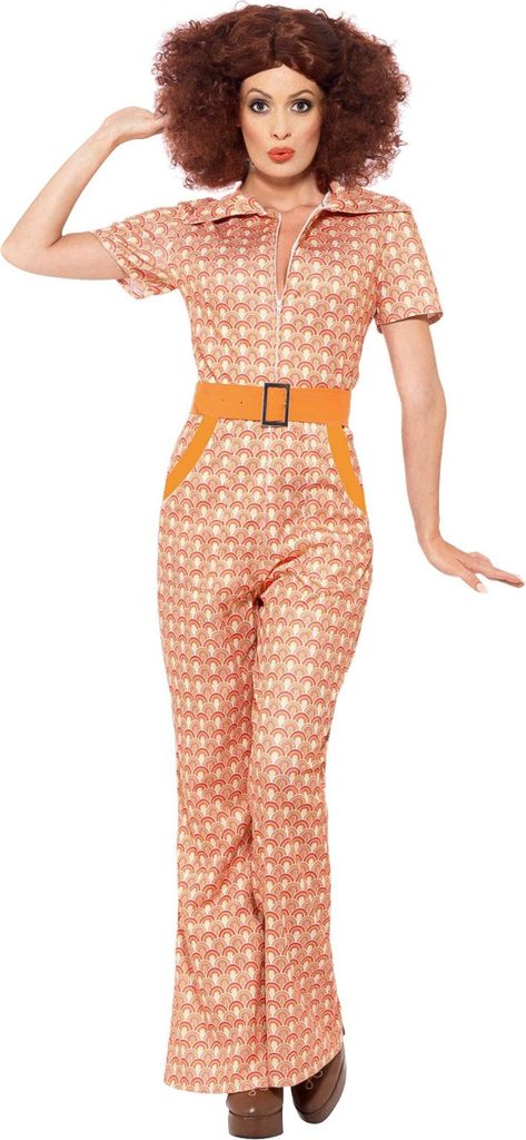 70's Authentiek Oranje Jumpsuit Dame Kostuum S