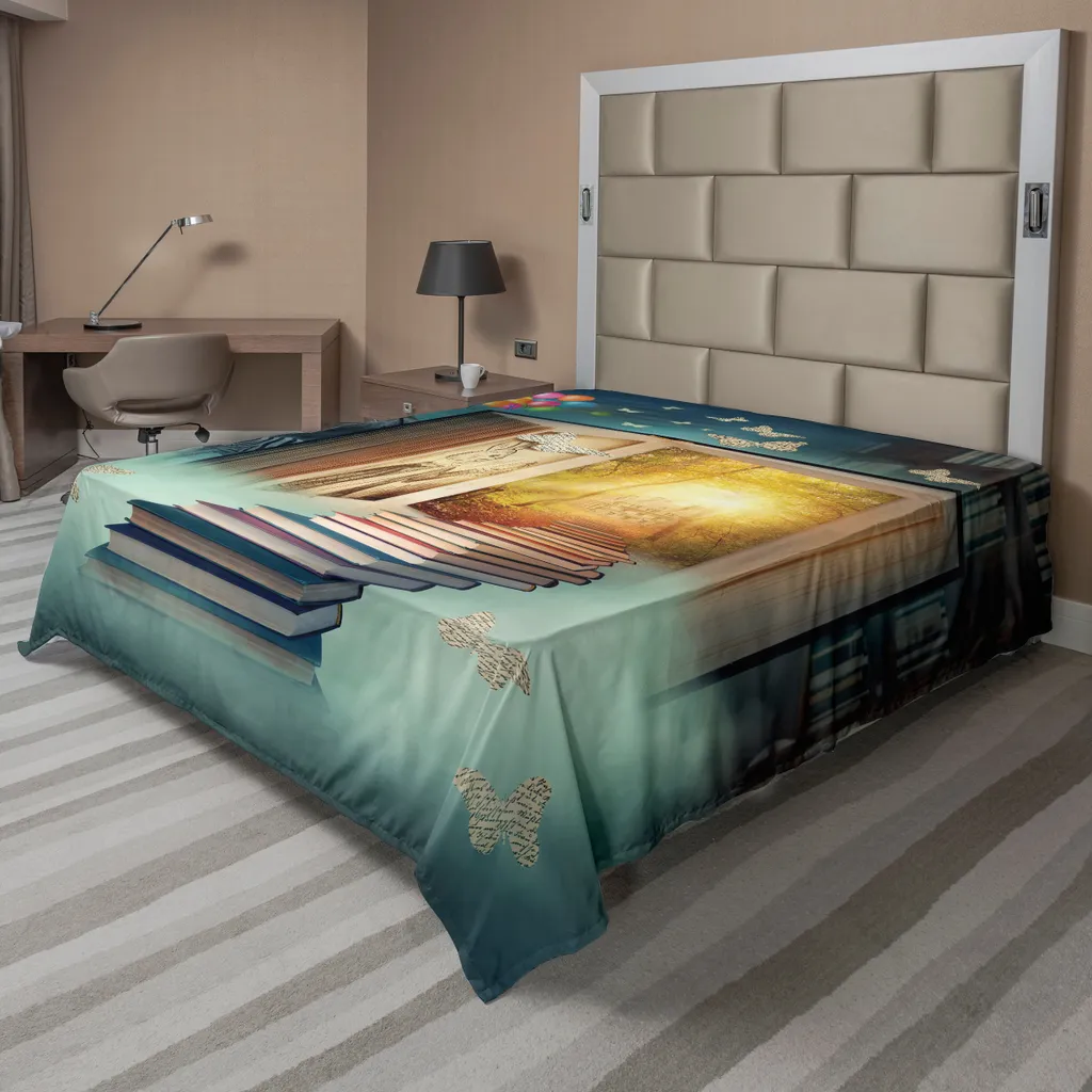 Drap de dessus fantaisie pour grand lit décoratif Animaux et Livre 266cm
