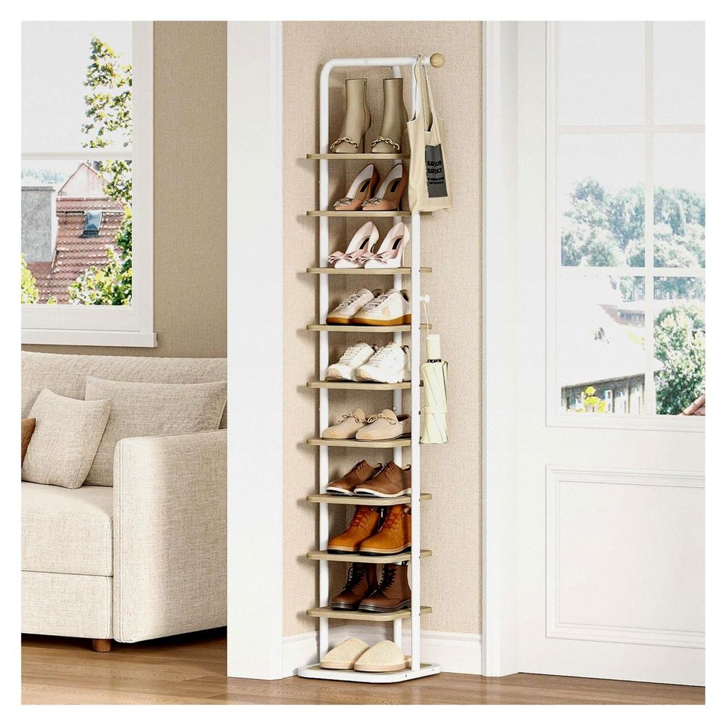 Schuhregal, 10-stöckige Schuhablage schmal, vertikales Schuhregal, verstellbare Ablage für Eingangsbereich, Wohnzimmer, Schlafzimmer, Flur, Weiß...