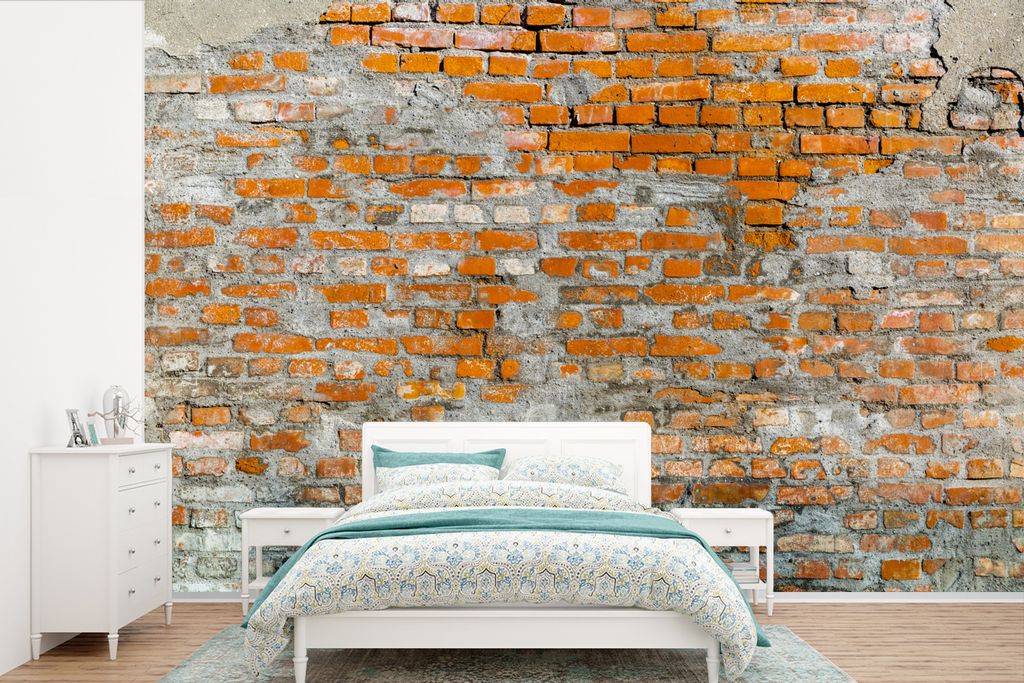 MuchoWow Fototapete für Wohnzimmer oder Schlafzimmer Wandtapete Vinyl Motivtapete Mauer - Stein - Ziegel - 450x300 cm - Gemusterte