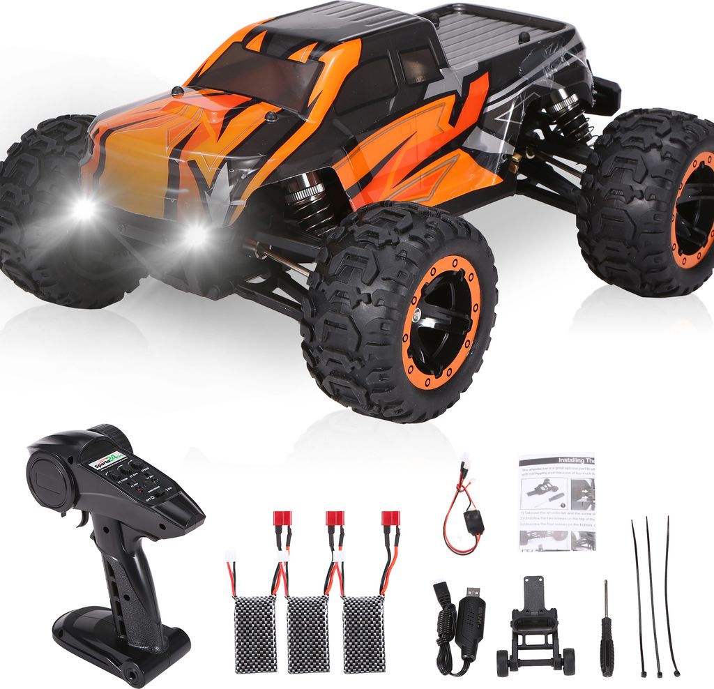 1:16 RC Car 4WD Big Foot RC Car 45 Km/h High Speed 2840 Brushless Motor Vehicle All Terrains 4X4 Wasserdichter Gelaendewagen mit LED-Licht 3 Batter...