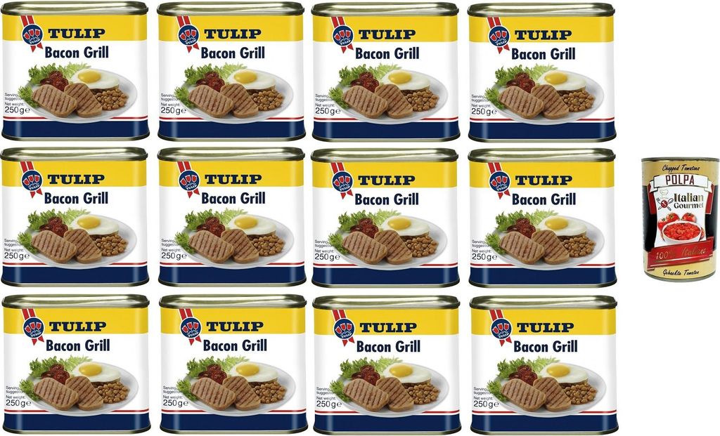 Tulip Bacon Grill Schweinefleischkonserven mit Speckgeschmack 12x 250gr + Italian Gourmet Polpa 400g