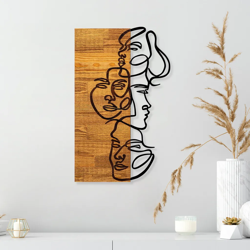 Wallity Facce SKL2220 Nero: Decorazione Parete in Metallo e Legno 30x50