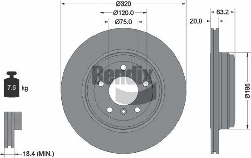 Disque de frein BENDIX BDS1145 OE 34216753215 pour BMW Série 5 E60 E61
