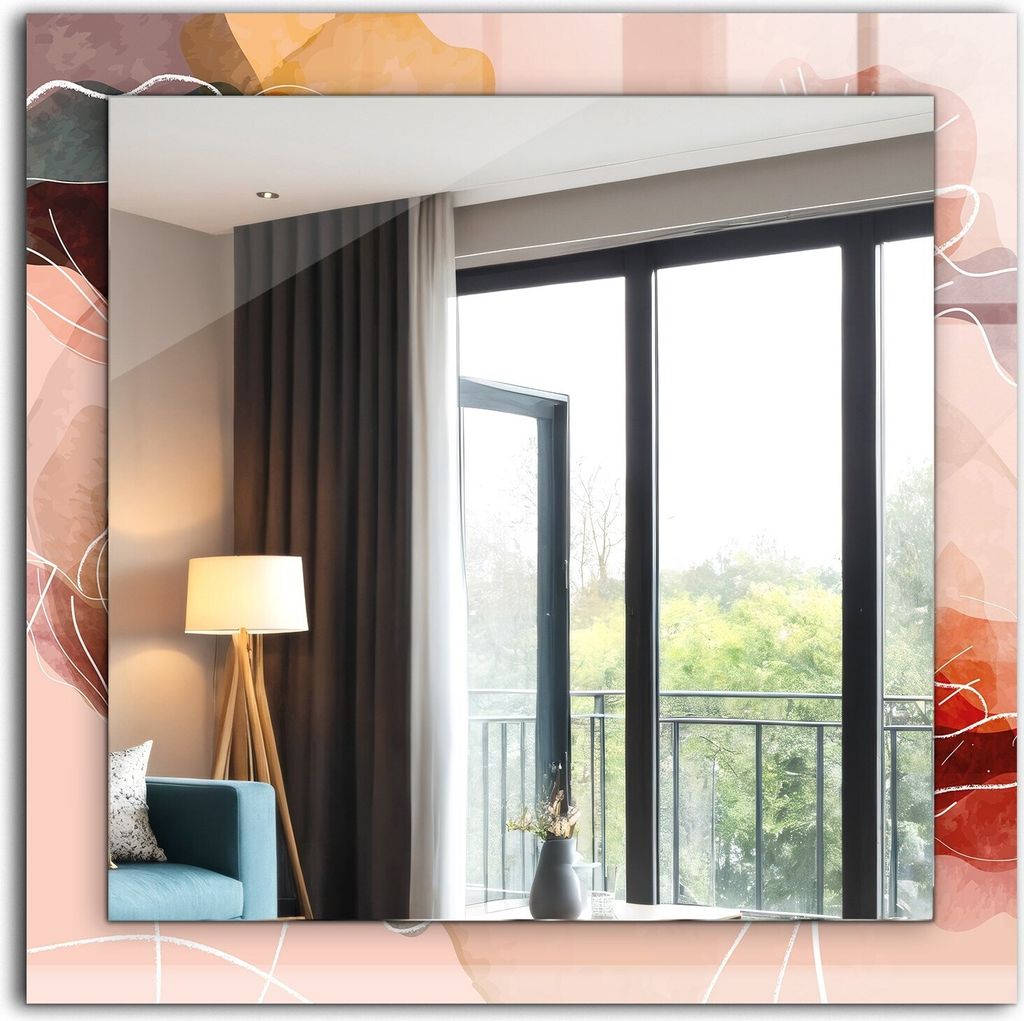 Dekorativer Wandspiegel - Bedruckter Spiegel - Motiv - 60x60 cm - Abstrakte Blumenmuster